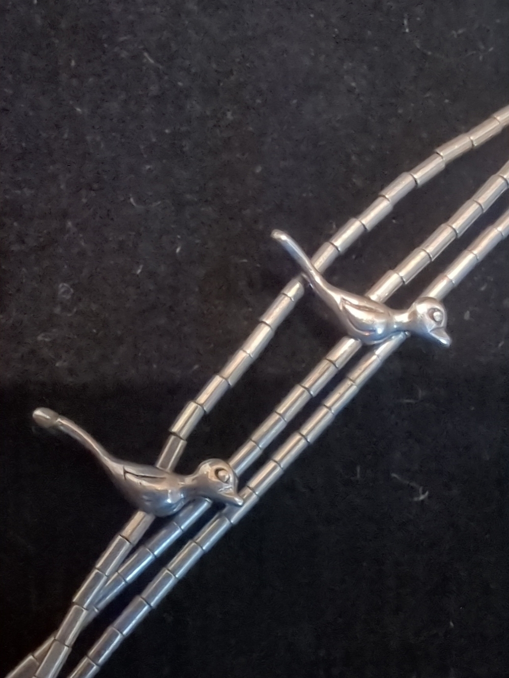 Vintage Carolyn Pollack Triple Strand Liquid Silver Fetish Bird Necklace RARE